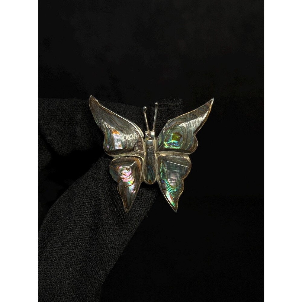 Taxco Vintage Sterling Silver Abalone Butterfly Brooch Mexico 112